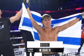  Israeli fighter Ahavat HaShem Gordon after he defeated Turkish opponent Ali Kuyuncu at UTMA 17 after Kuyuncu declared a forfeit in the second round.