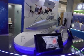 Models of the Air Lora, an extended-range massive precise supersonic weapon, and Wind Demon, an affordable air-to-surface cruise missile, are on display at the Israel Aerospace Industries Ltd. stall during the "Aero India 2025" air show at Yelahanka air base in Bengaluru, India, February 10, 2025.