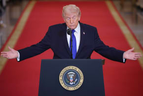 US President Donald Trump speaks during a remembreance ceremony in the East Room at the White House, February 23, 2026; illustrative.