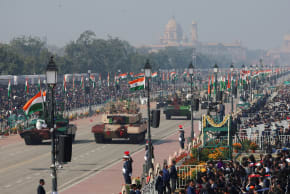  Indian military vehicels drive past during the Republic Day parade in New Delhi, India, January 26, 2026.