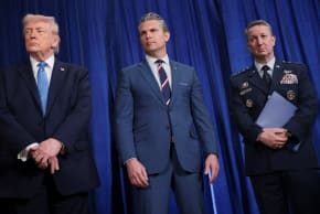 US President Donald Trump, Secretary of Defense Pete Hegseth and General Dan Caine, Chairman of the Joint Chiefs of Staff.