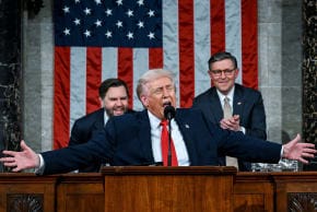 US President Donald J. Trump delivers the first State of the Union address of his second term to a joint session of Congress in the House Chamber of the United States Capitol in Washington, DC, on Tuesday, February 24, 2026.