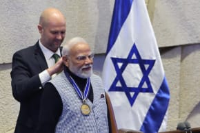 India's Prime Minister Narendra Modi recieved the Knesset Medal after his speech at the Knesset.