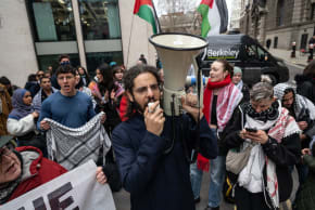 Supporters of the remaining Filton Palestine Action defendants held on remand, protest to demand they get bail at Old Bailey on February 20, 2026 in London, England.