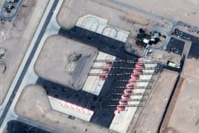 Photo released by Chinese intelligence company MizarVision confirming deployment of American F-22 fighter jets at an Israeli air base. 
