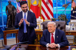 US President Donald Trump meets with New York City Mayor-elect Zohran Mamdani (L) in the Oval Office of the White House on November 21, 2025 in Washington, DC.