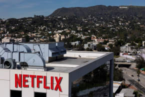 A drone view shows the Netflix logo on one of the company's buildings in the Hollywood neighborhood in Los Angeles, California, US, January 20, 2026.