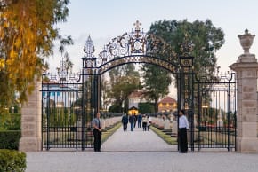Guests enter the Baha’i Shrine and Gardens in Bahji, in the northern Israeli port city of Acre, February 26, 2026