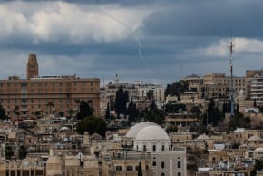 Smoke in the sky over Jerusalem, after missiles were launched from Iran towards Israel, following Israel and US strikes on Iran, February 28, 2026