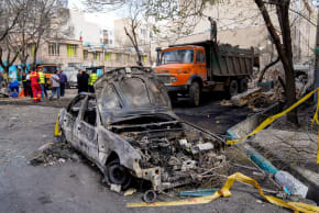 Remains of a car in the aftermath of an Israel and the US strike on a building in Tehran, Iran, February 28, 2026