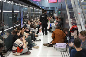  People take shelter in an underground train station in Ramat Gan, during ongoing missile attacks from Iran, February 28, 2026. 