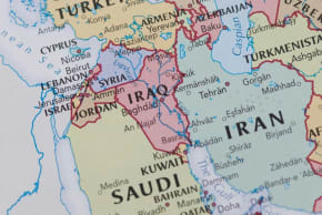 Mapa de Irán e Irak. Ilustración.