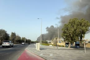 Smoke billows from Zayed port after an Iranian attack, following United States and Israel strikes on Iran, in Abu Dhabi, United Arab Emirates, March 1, 2026.