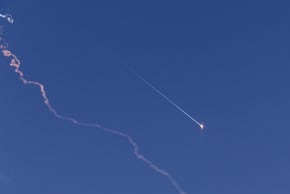 Shrapnel falls after a missile fired from Iran was intercepted by an Israel missile on February 28, 2026 in Northern Israel.