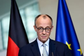 German Chancellor Friedrich Merz makes a statement on the situation in the Middle East, at the chancellery in Berlin, Germany, March 1, 2026