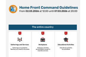 IDF Home Front Command issues security guidelines restricting gatherings, prohibiting workplace, educational activity amid Iran strikes, March 2, 2026.