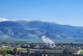Smoke rises after a Hezbollah missile strikes a home in northern Israel, on March 3, 2026.