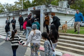 People rush into a public bomb shelter in Tel Aviv amid reports of incoming missiles on February 28.