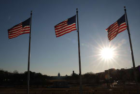 The American flag flies in front of the U.S. Capitol on February 28, 2026 in Washington, DC.