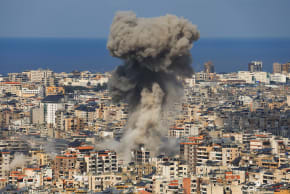 Smoke rises after an Israeli strike on Beirut's southern suburbs, as seen from Baabda, Lebanon, March 4, 2026
