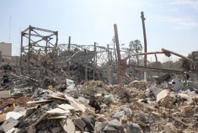 Debris lies scattered in the aftermath of a strike on a police station, in Tehran, Iran, March 4, 2026