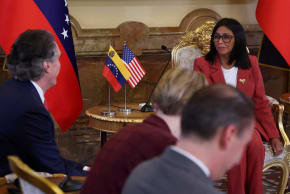 Venezuela's interim President Delcy Rodriguez meets with US Interior Secretary Doug Burgum, in Caracas, Venezuela, March 4, 2026.