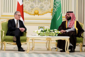 Britain's Prime Minister Keir Starmer meets Saudi Arabian Crown Prince Mohammed bin Salman Al Saud at the Royal Court in Riyadh, Saudi Arabia, Dec. 9, 2024. 