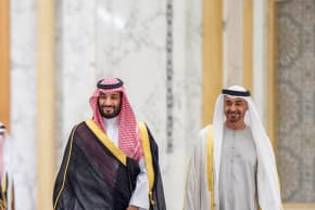 Abu Dhabi Crown Prince Sheikh Mohammed bin Zayed al-Nahyan receives Saudi Crown Prince, Mohammed bin Salman, in Abu Dhabi, United Arab Emirates December 7, 2021.