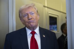 US President Donald Trump speaks to members of the media traveling on Air Force One while heading to Miami on March 7, 2026.