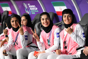 Iranian players gesture from the bench during the AFC Women’s Asian Cup Group A match between South Korea and Iran at Robina Stadium on the Gold Coast, Australia, March 2, 2026. 