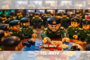 IRGC propaganda showing officers planning missile launches towards Tel Aviv, created using Lego, March 10, 2026.