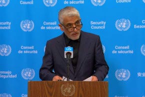 IRANIAN AMBASSADOR to the UN, Amir-Saeid Iravani, denouncing the US and Israeli strikes on Iran, March 10, 2026.