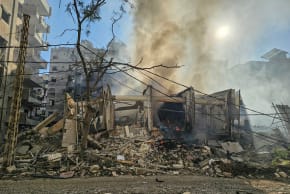 Smoke billows from the site of an Israeli airstrike that targeted the Hadath Lailaky neighbourhood in Beirut's southern suburbs on March 11, 2026. 