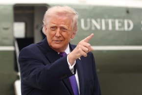 US President Donald Trump gestures at Joint Base Andrews in Maryland, US, March 11, 2026.