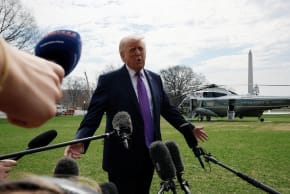 US President Donald Trump speaks to the media, as he heads to Marine One to travel to Ohio and Kentucky, from the White House in Washington, DC, US, March 11, 2026.