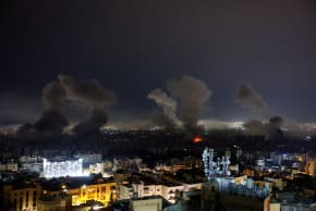 Plumes of smoke rise after Israeli strikes on Beirut's southern suburbs, Lebanon, March 11, 2026