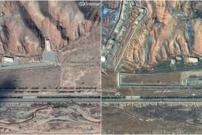 A combination picture of satellite images show the Parchin military complex, between 2024 and 2026.