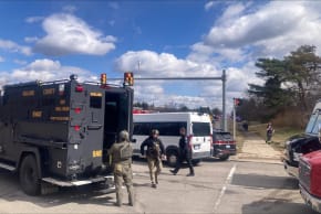 Emergency personnel respond to a reported shooting incident at Temple Israel synagogue in West Bloomfield, Michigan, US, March 12, 2026. 