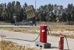 This picture taken from Israel's southern border with the Gaza Strip on April 17, 2024 shows a battery of Israel's Iron Dome air defence system.