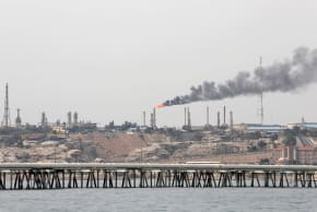 A picture taken on March 12, 2017, shows an oil facility in the Khark Island, on the shore of the Gulf.