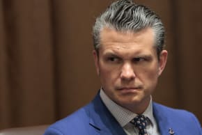 Secretary of Defense Pete Hegseth attends a Cabinet meeting at the White House on April 10, 2025 in Washington, DC.