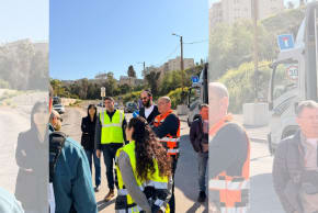 Senior officials from the Construction and Housing Ministry during a tour of the site of the fall in Beit Shemesh in March.