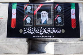 A banner in tribute to Iran's late Supreme Leader Ayatollah Ali Khamenei, after he was killed in Israeli and US strikes, and other leaders who were killed amid the US-Israeli conflict with Iran, is displayed on a street in Tehran, Iran, March 4, 2026.