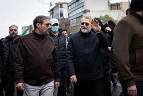 Iranian security chief Ali Larijani takes part in a pro-government rally in Tehran, Iran, March 13, 2026