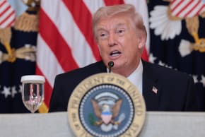 US President Donald Trump speaks during a lunch with the Kennedy Center board members in the East Room of the White House in Washington, DC, US, March 16, 2026. 