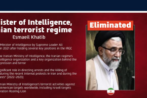 An IDF biographical infographic on Iranian intelligence minister Esmeil Khatib, killed by the IDF on March 18, 2026.