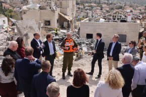 European delegation visits Beith Shemesh after missile strike devastation. March 18, 2026.