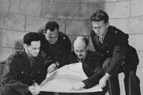 Happy Birthday to: Yigael Yadin (3rd R), Israeli delegation member to armistice  talks in Rhodes, 1949, with Yitzhak Rabin {R);