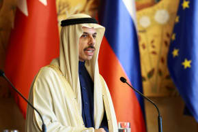 Saudi Arabia's Foreign Minister Prince Faisal bin Farhan Al Saud speaks during a press conference, as Slovenian Foreign Minister Tanja Fajon hosts the foreign ministers of Bahrain, Jordan, Egypt, Qatar and Saudi Arabia, in Brdo pri Kranju, Slovenia, February 6, 2026.