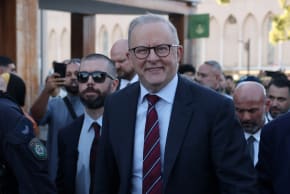 Australia’s Prime Minister Anthony Albanese leaves Lakemba Mosque after a visit for Eid al-Fitr in Sydney, Australia, March 20, 2026.